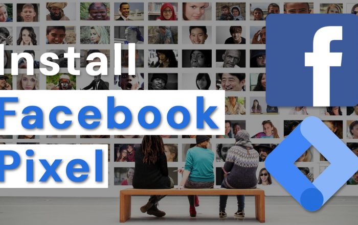 image showcasing facebook logo and google tag manager logo and the text "install facebook pixel" referring to the guide on how to implement Facebook pixel on a website